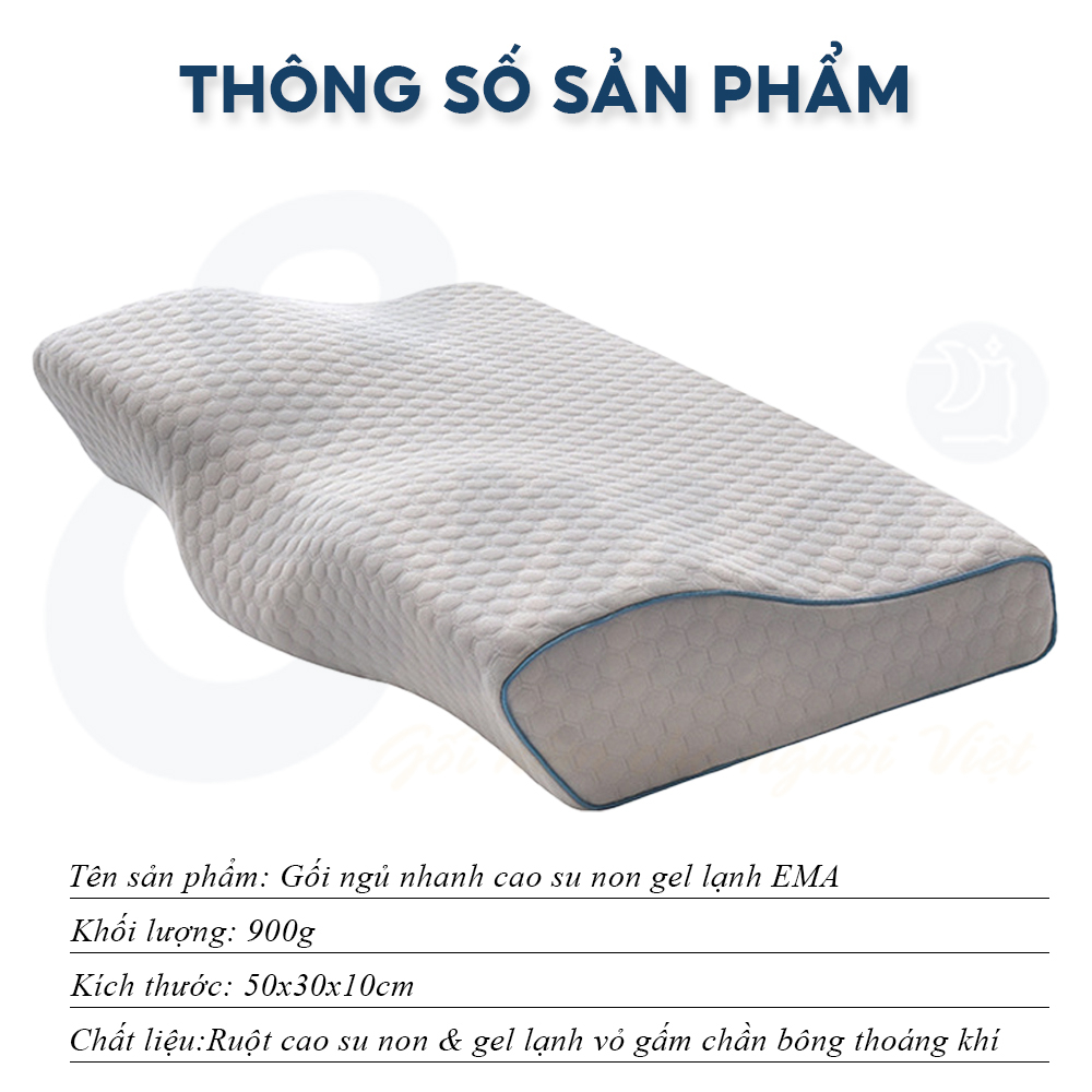 Gối ngủ nhanh cao su non Gel lạnh Ema - Thiết kế chống đau cổ vai gáy, hỗ trợ ngủ nhanh