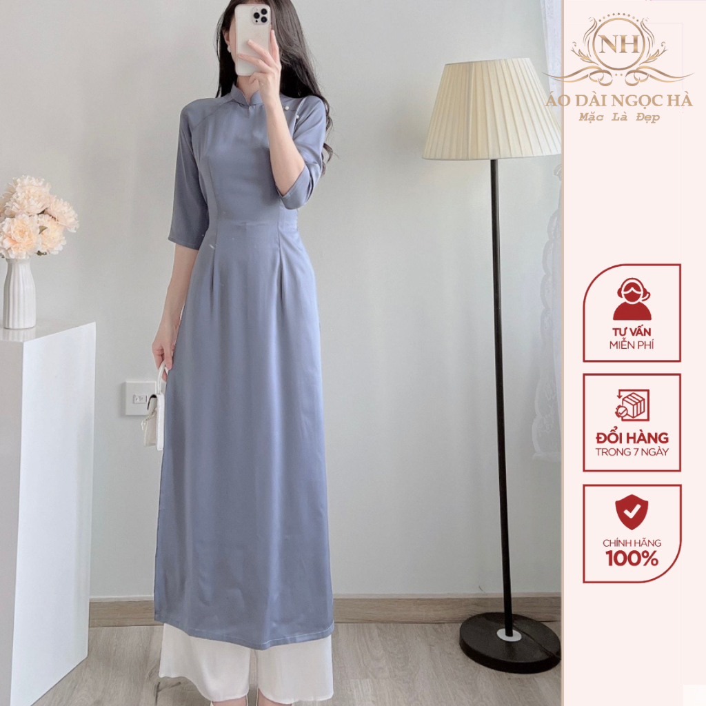 Áo Dài Truyền Thống Cách Tân Nữ Thiết Kế 2 Tà May Sẵn, Áo Dài Lụa Trơn.