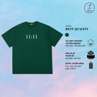 Áo thun xanh lá in 11:11 young green , áo phông xanh lá chất liệu 100% thun cotton the laz