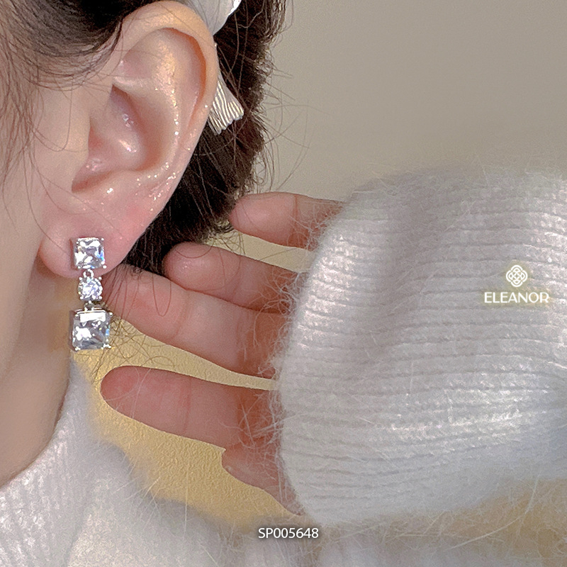 Bông tai nữ chuôi bạc 925 Eleanor Accessories dáng dài đính đá phụ kiện trang sức 5648