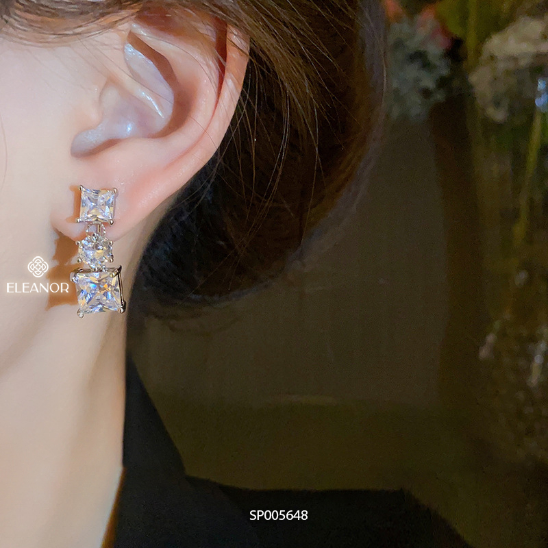 Bông tai nữ chuôi bạc 925 Eleanor Accessories dáng dài đính đá phụ kiện trang sức 5648