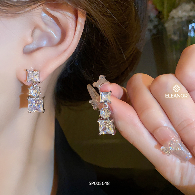 Bông tai nữ chuôi bạc 925 Eleanor Accessories dáng dài đính đá phụ kiện trang sức 5648