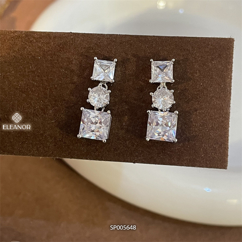 Bông tai nữ chuôi bạc 925 Eleanor Accessories dáng dài đính đá phụ kiện trang sức 5648