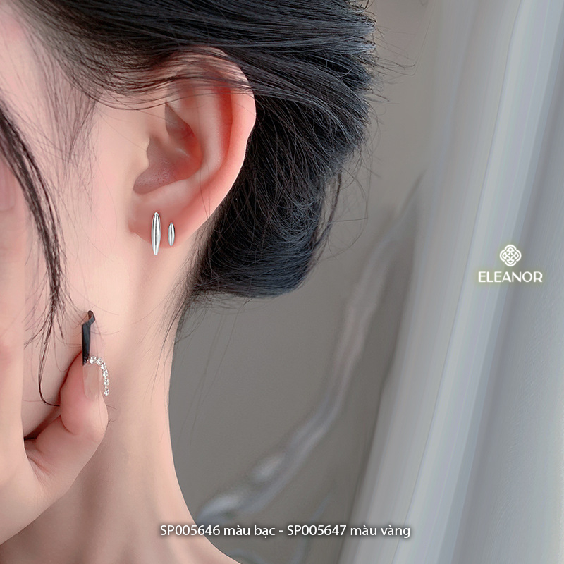 Bông tai nữ chuôi bạc 925 Eleanor Accessories mặt trơn sáng bóng phụ kiện trang sức 5646