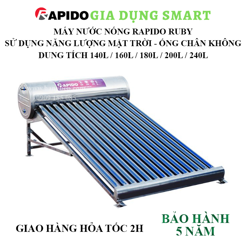 Máy nước nóng năng lượng mặt trời Rapido RUBY sử dụng ống thủy tinh thu nhiệt chân không - Giadung_Smart
