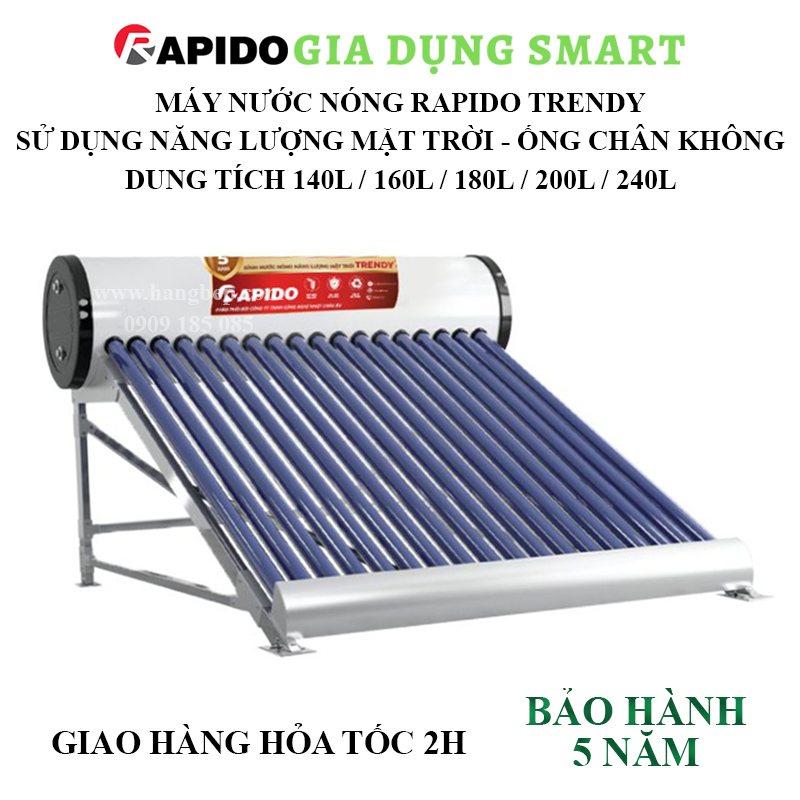 Máy nước nóng năng lượng mặt trời Rapido TRENDY sử dụng ống thủy tinh thu nhiệt chân không - Giadung_Smart