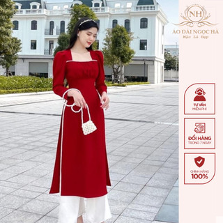Áo dài cách tân nữ cổ vuông tay bồng  đính ngọc hàng thiết kế