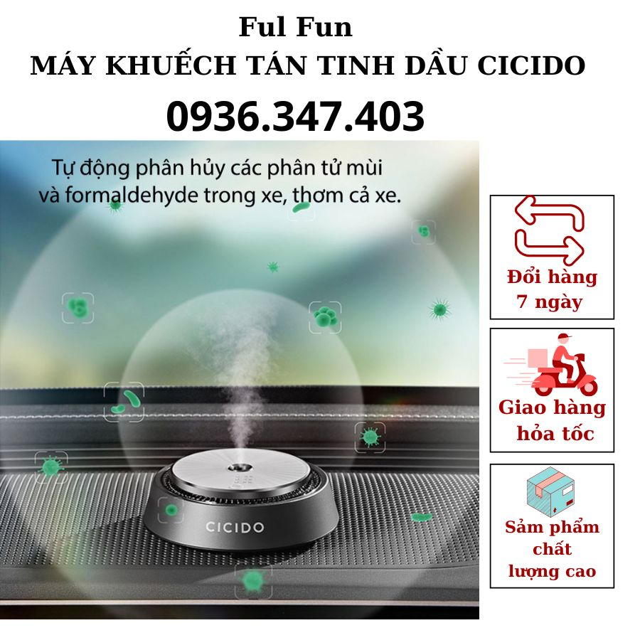 Máy khuếch tán tinh dầu xe ô tô phiên bản cao cấp hàng chính hãng CICIDO, máy xông tinh dầu cho xe hơi tặng kèm tinh dầu