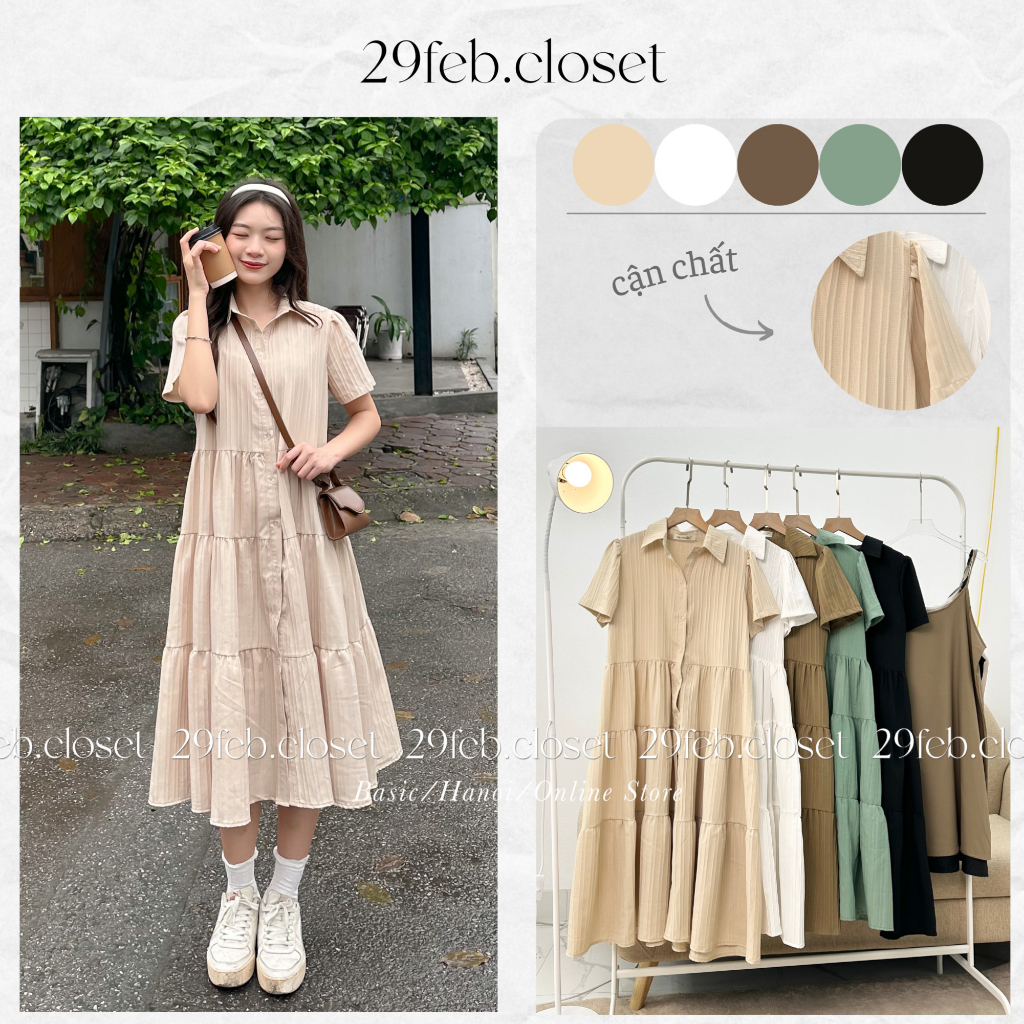 Váy sơ mi đũi gân babydoll tầng kèm váy trong - 29feb.closet - V75