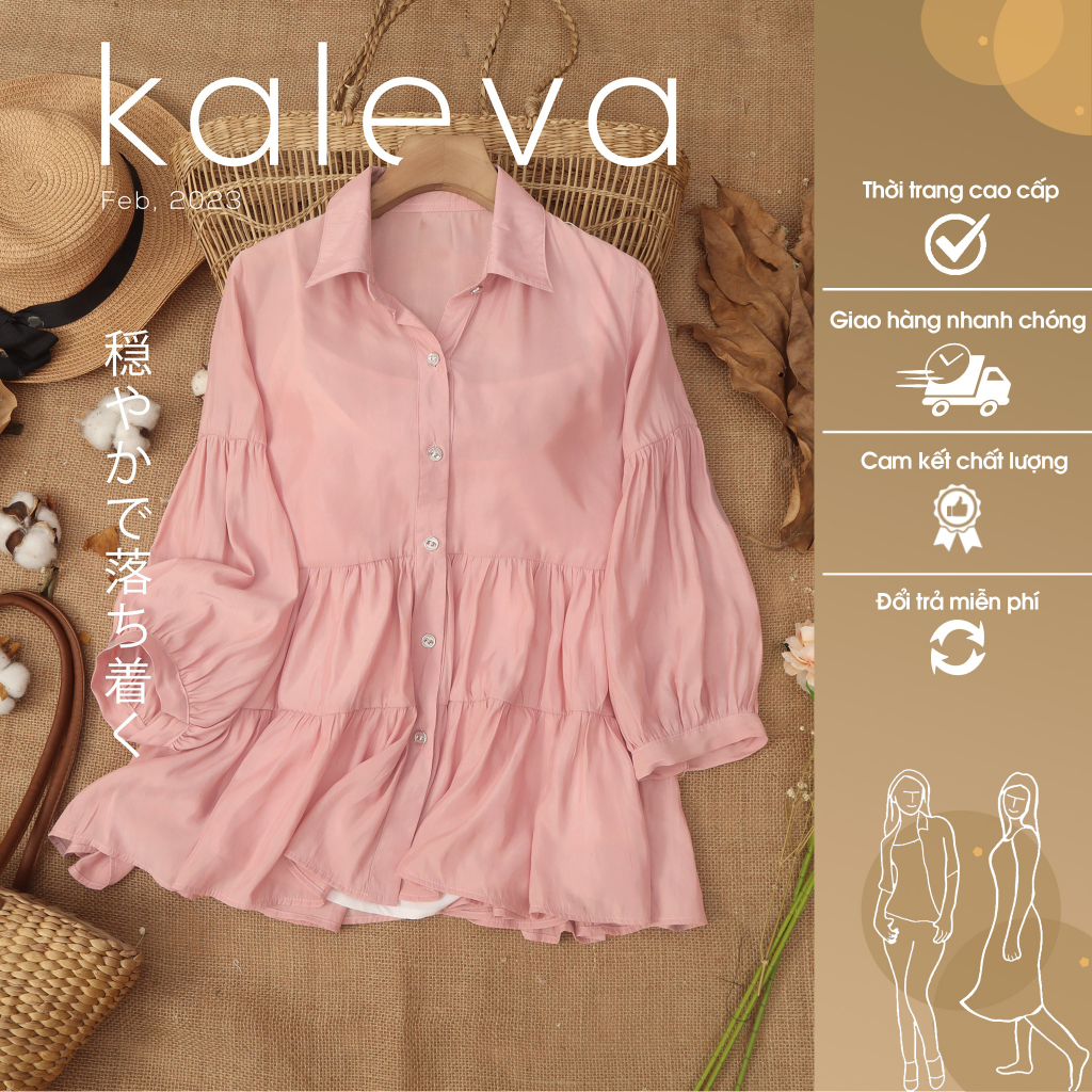 Áo sơ mi Linen nữ kèm áo lót KALEVA thời trang nữ cao cấp. Áo kiểu nữ thiết kế tơ baby doll màu hồng vải Linen mềm mại