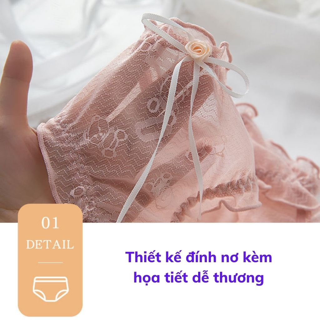 Quần lót ren nữ xuyên thấu sexy kèm đính nơ gợi cảm và quyến rũ DEVARI L2831