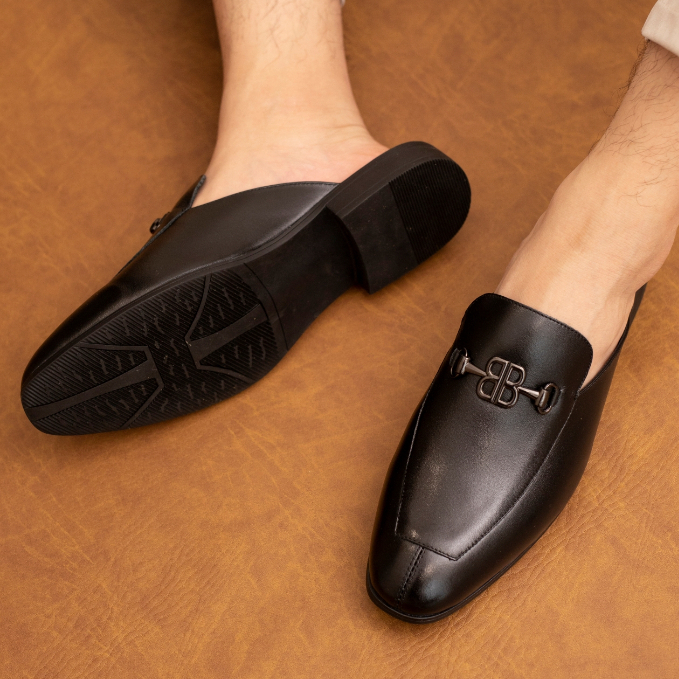 Giày sục nam da bò nappa cao cấp mặt đai kim loại chữ B không gỉ - Bảo hành 12 tháng S017