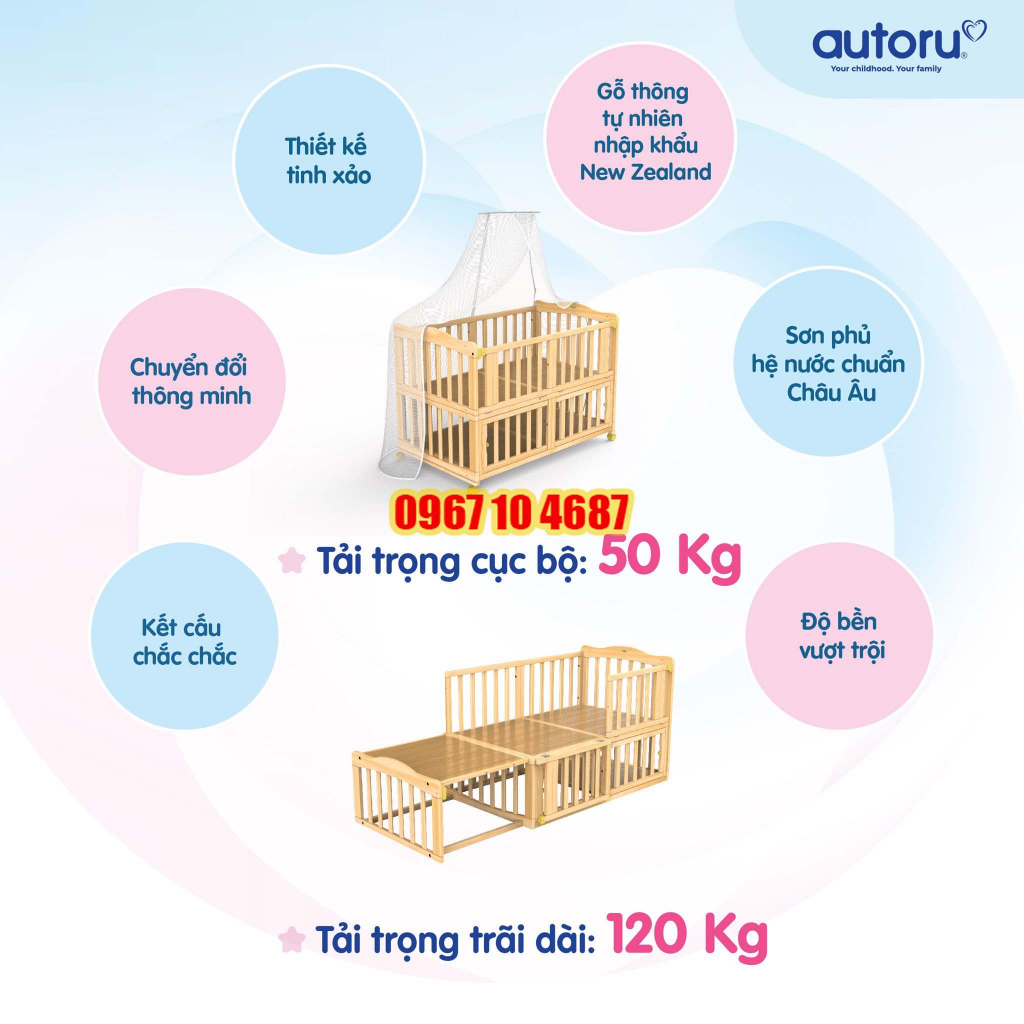 Giường cũi cho bé 6 chế độ đa năng cho bé Autoru C2