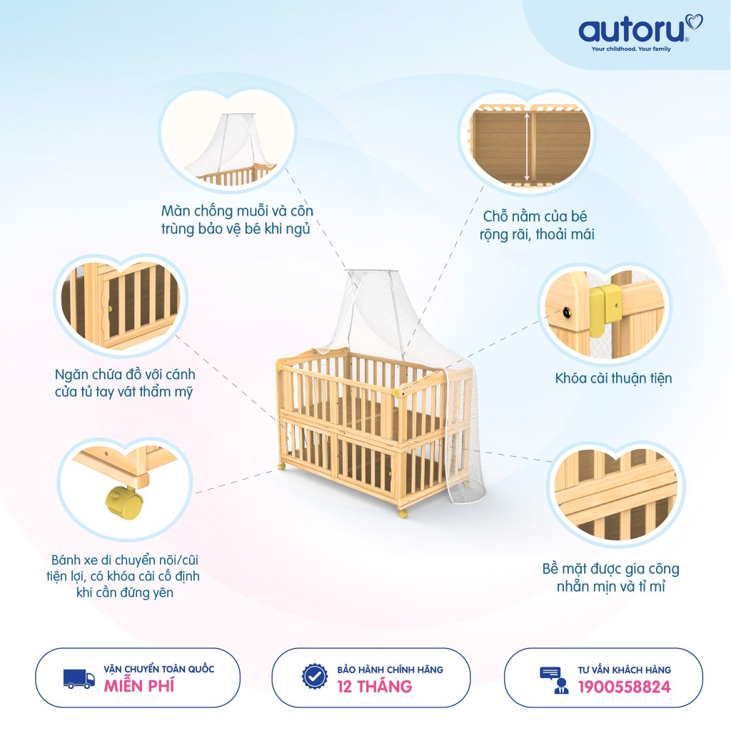 Giường cũi cho bé 6 chế độ đa năng cho bé Autoru C2