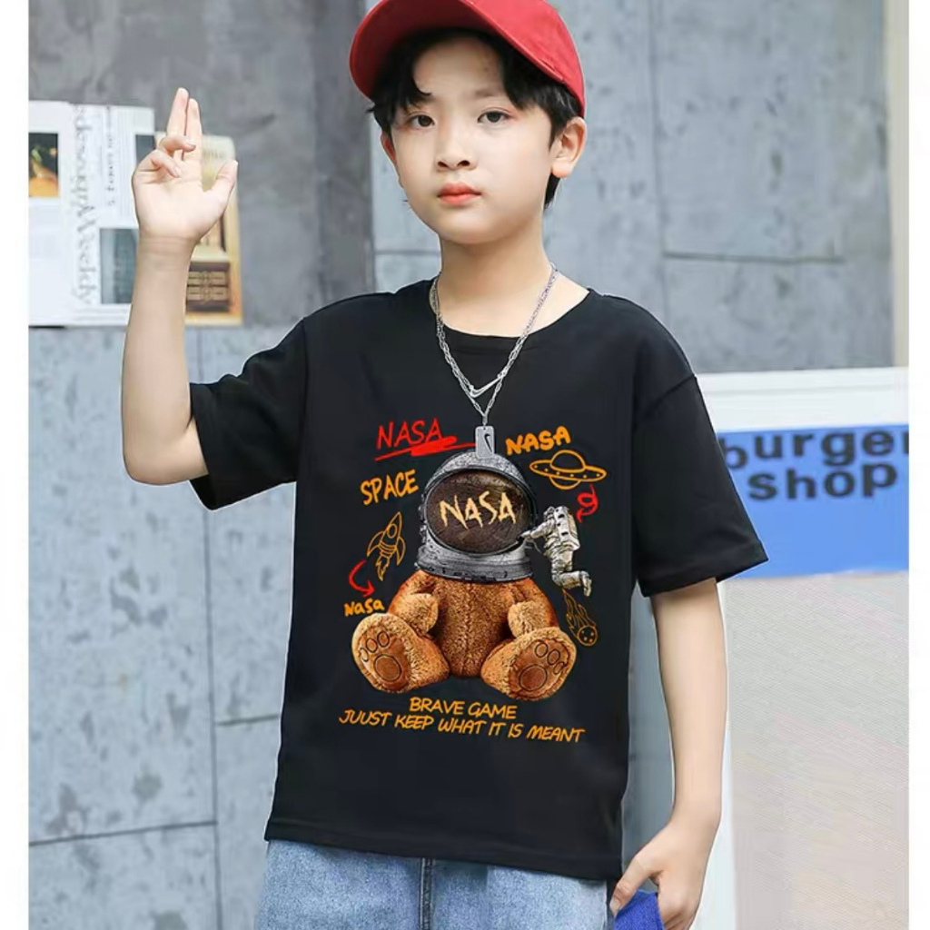 Áo thun bé trai 15-50kg Con Xinh cotton hình in GẤU NA.SA,thời trang cho bé từ 4 đến 10 tuổi