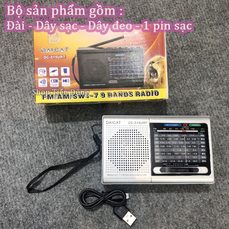 Đài Radio FM DAICAT DC 515 có 3 tần số sóng FM - SW - AM chạy pin sạc và pin tiểu dùng được USB và thẻ nhớ TF