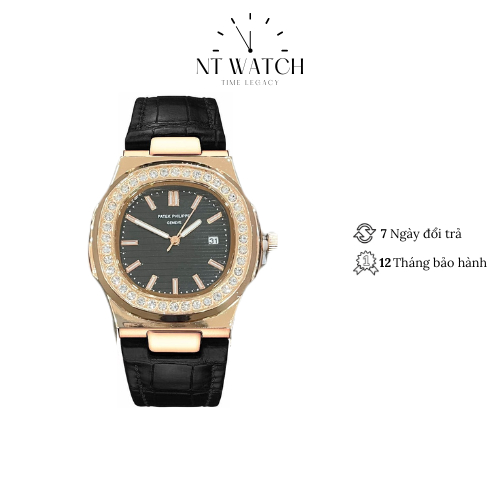 Đồng hồ nam Patek Philippe Nautilus 5711.BBD mặt kính Mineral chống xước viền đinh đá, chống nước dây da đeo tay cao cấp