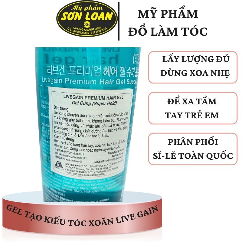 Gel tạo kiểu tóc xoăn Live Gain 450ml giữ nếp cả ngày, không gây bết dính,chăm sóc tóc