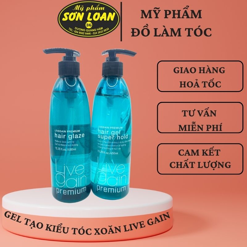Gel tạo kiểu tóc xoăn Live Gain 450ml giữ nếp cả ngày, không gây bết dính,chăm sóc tóc