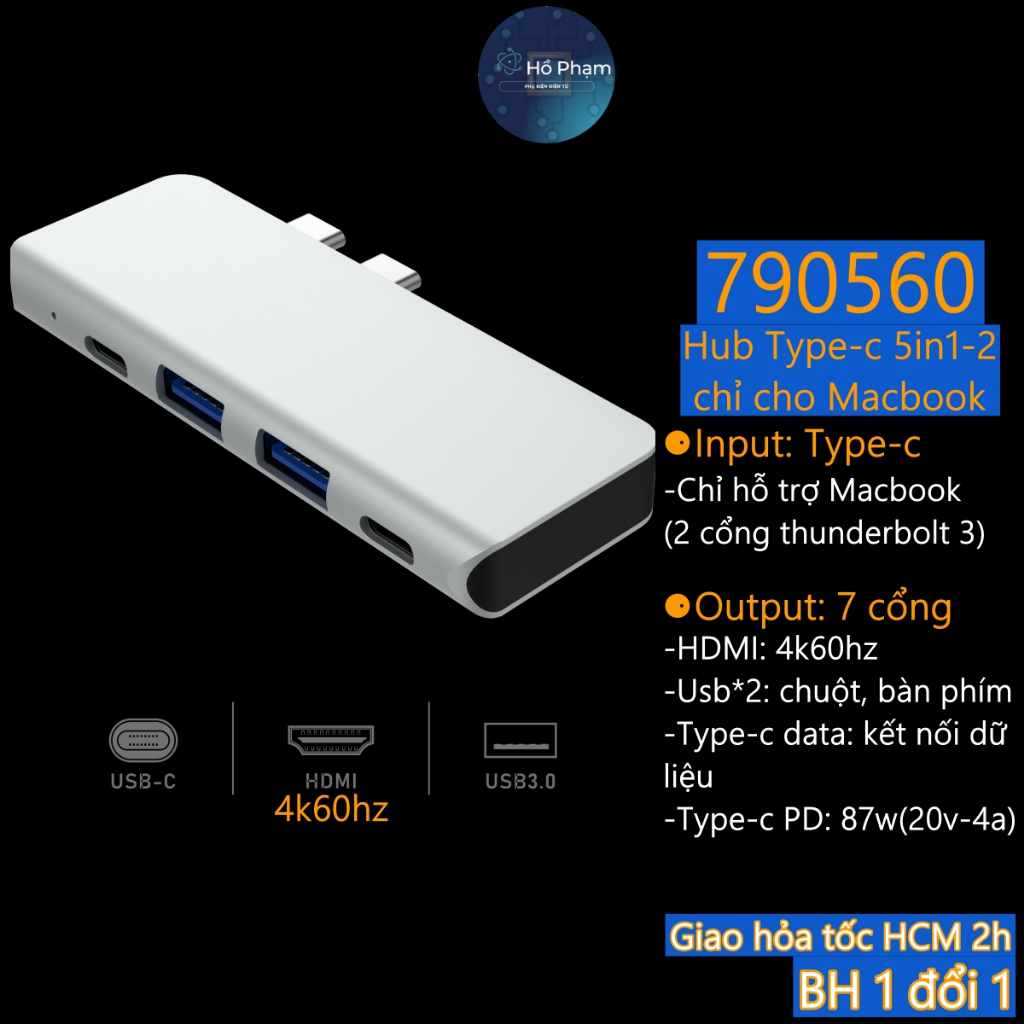 Hub type c to HDMI 4k60hz cho Mac 2020 chia nhiều cổng lên màn hình tivi thẻ nhớ HDMI/ TF/ SD/ USB 3.0/ Type-c - Hồ Phạm