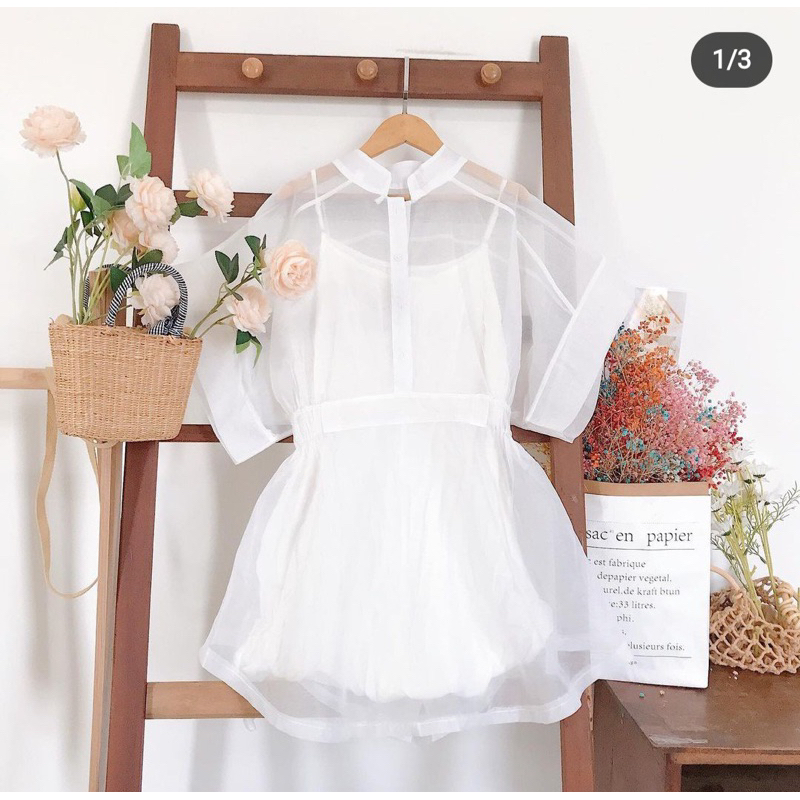 Set áo 2 dây và sơ mi voan sheer nhật vải xịn xò giá rẻ - Áo kiểu đẹp - Váy Đầm kiểu xinh