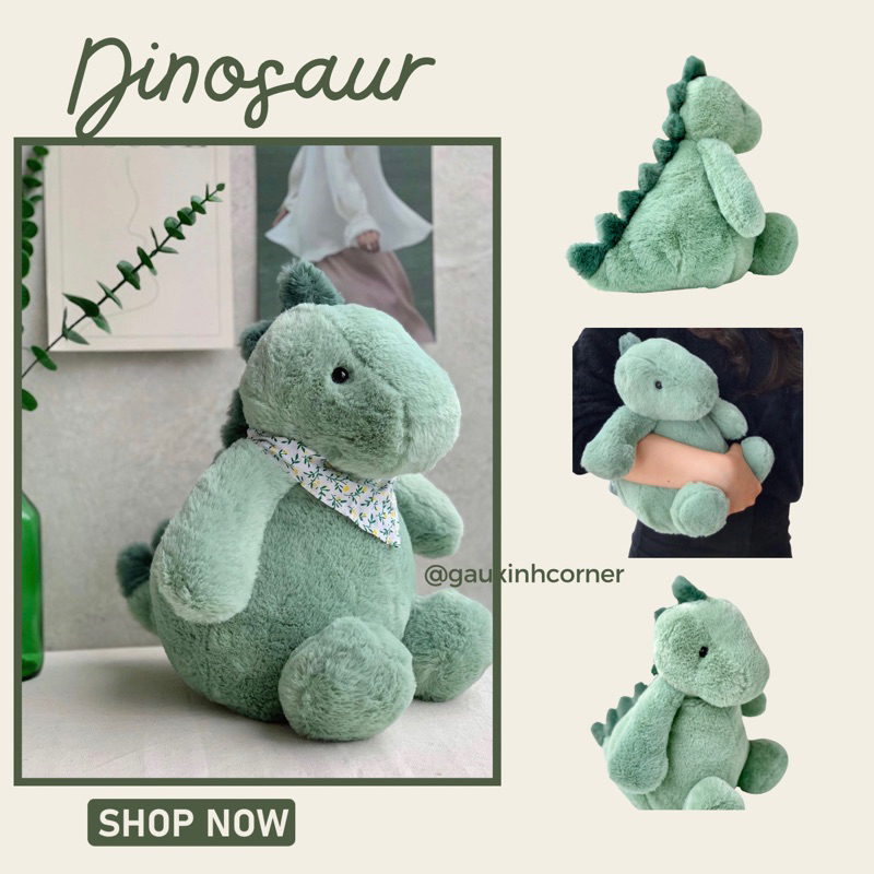 Gấu bông khủng long bụng béo đáng yêu kèm khăn hoa thú nhồi bông đồ chơi quà tặng Gauxinhcorner