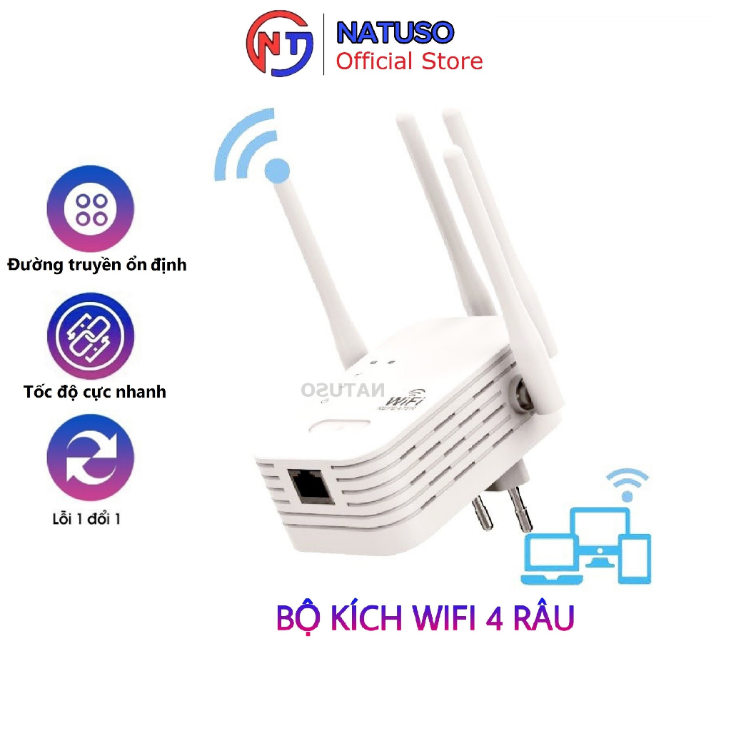 Bộ kích sóng wifi Natuso KS1 4 râu tốc độ 300mbps phát xuyên tường kết nối xa sóng mạnh