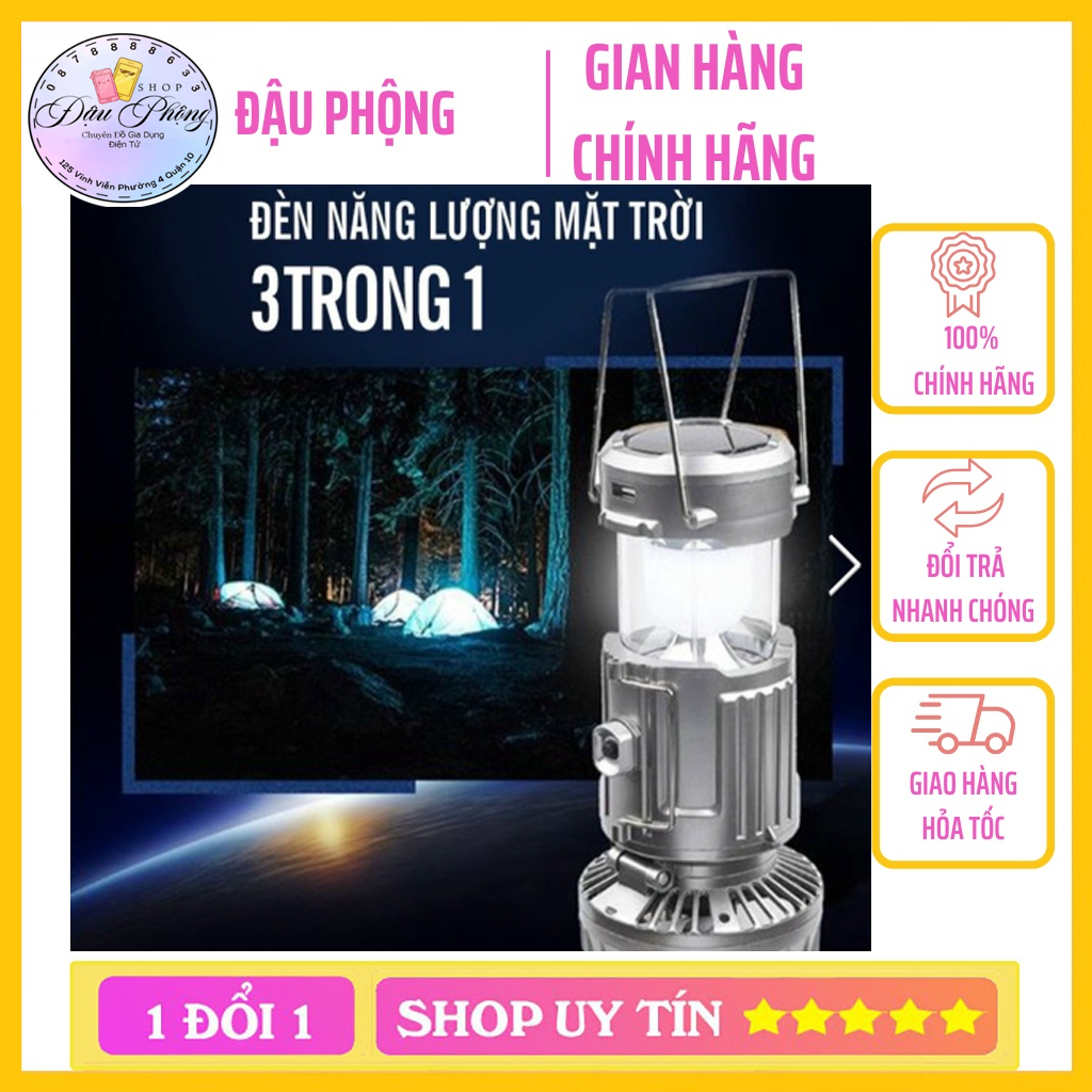Đèn Pin Camping 3 in 1 Đèn Bão Du Lịch Đi Câu Cá Cắm Trại Picnic Sạc Năng Lượng Mặt Trời Có Quạt Kiêm Sạc Dự Phòng