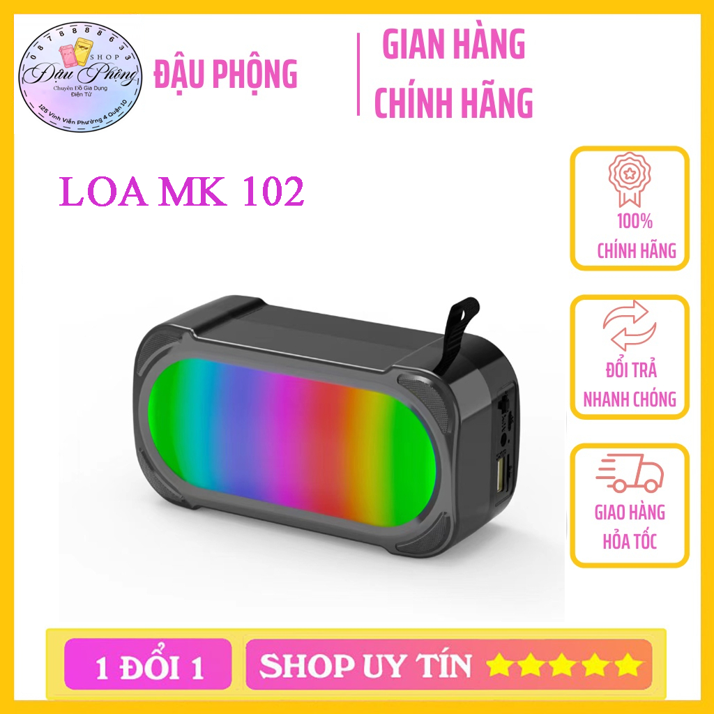 Loa bluetooth mini cầm tay MK 102 hỗ trợ thẻ nhớ SD, USB, FM Audio có đèn led RGB nháy theo nhạc