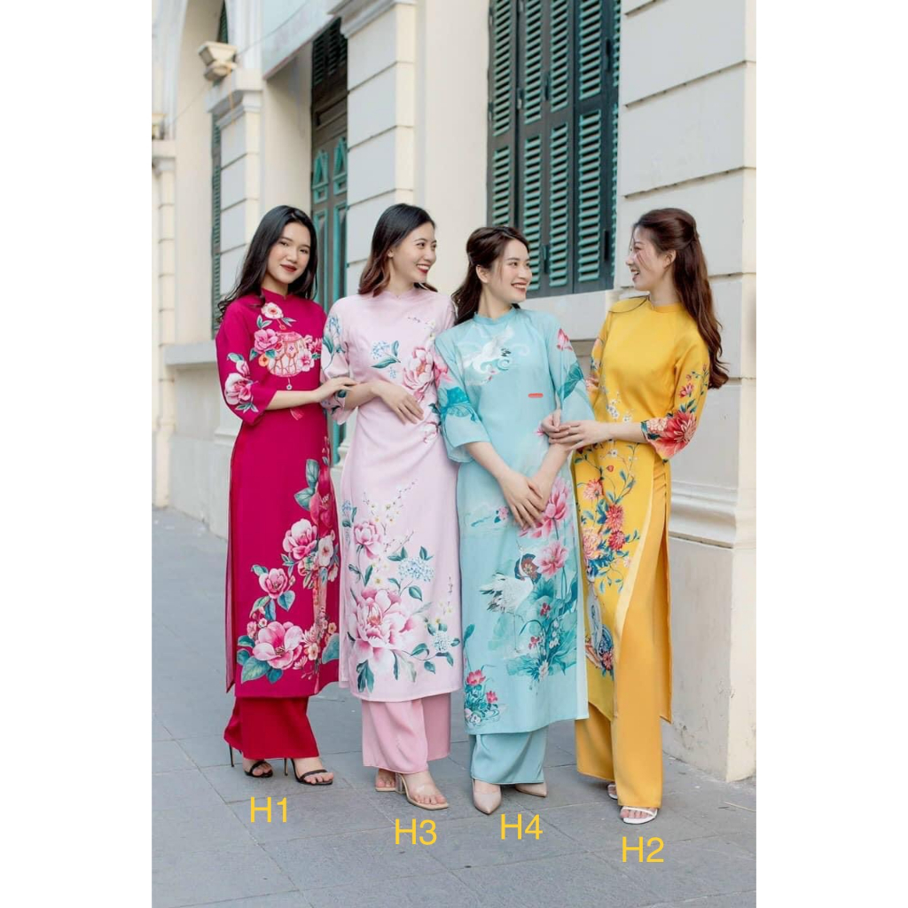 Áo dài gấm hồng hoa mẫu đơn ngực