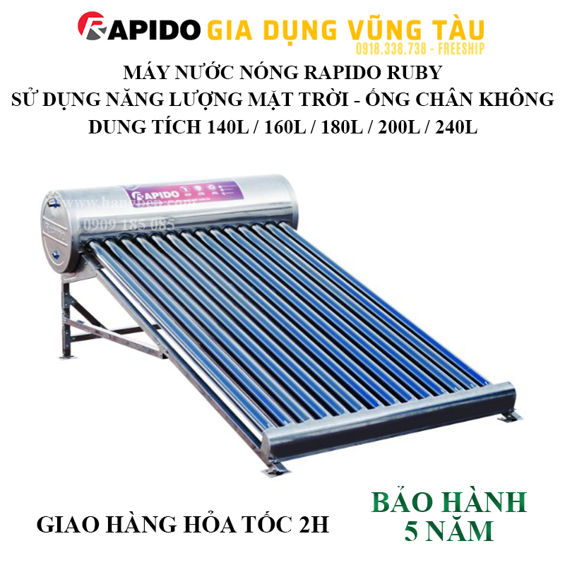 Máy nước nóng năng lượng mặt trời Rapido RUBY sử dụng ống thủy tinh thu nhiệt chân không - hangbep3b_vt