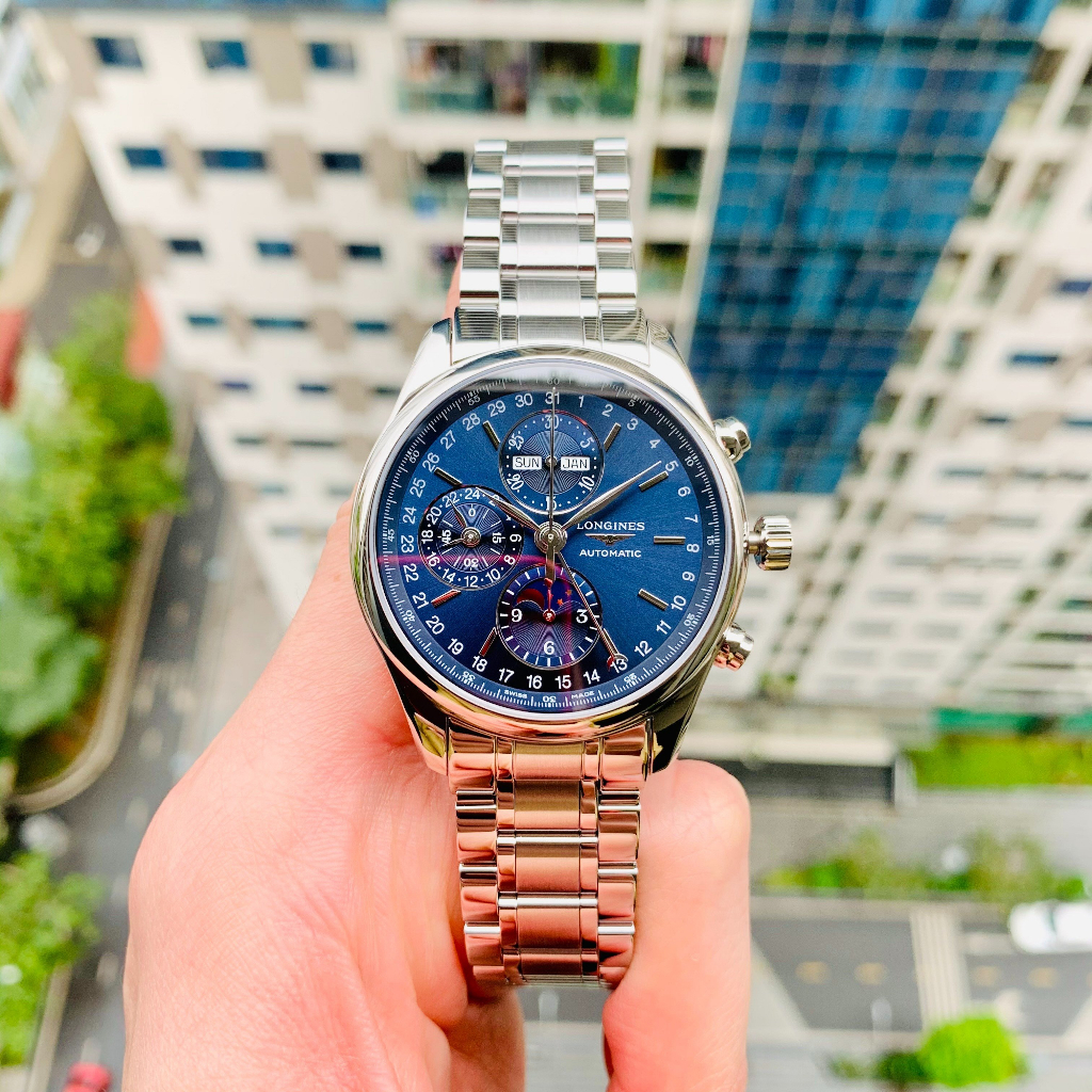 Đồng hồ chính hãng nam Longines Master Moonphase Chronograph Blue - L2.673.4.92.6- Máy cơ Thụy Sĩ - Kính Sapphire