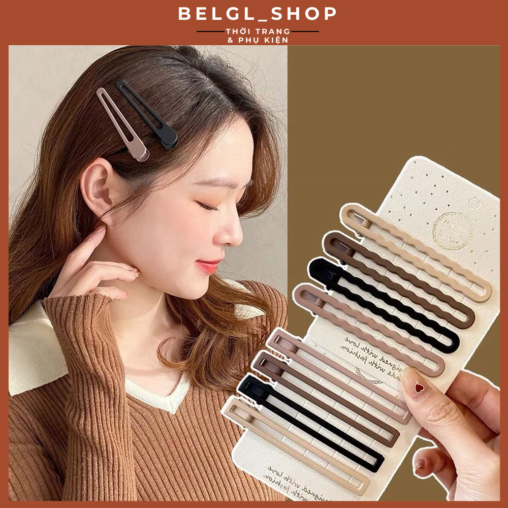 Set 4 kẹp tóc thiết kế đơn giản tone màu trầm chất liệu kim loại phong cách thời trang dễ thương cho nữ