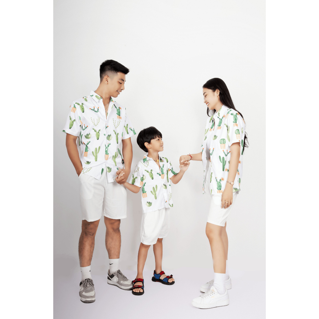 Áo đi biển nhóm gia đình loại áo du lịch cho gia đình hội nhóm có size trẻ em họa tiết xương rồng A3D18