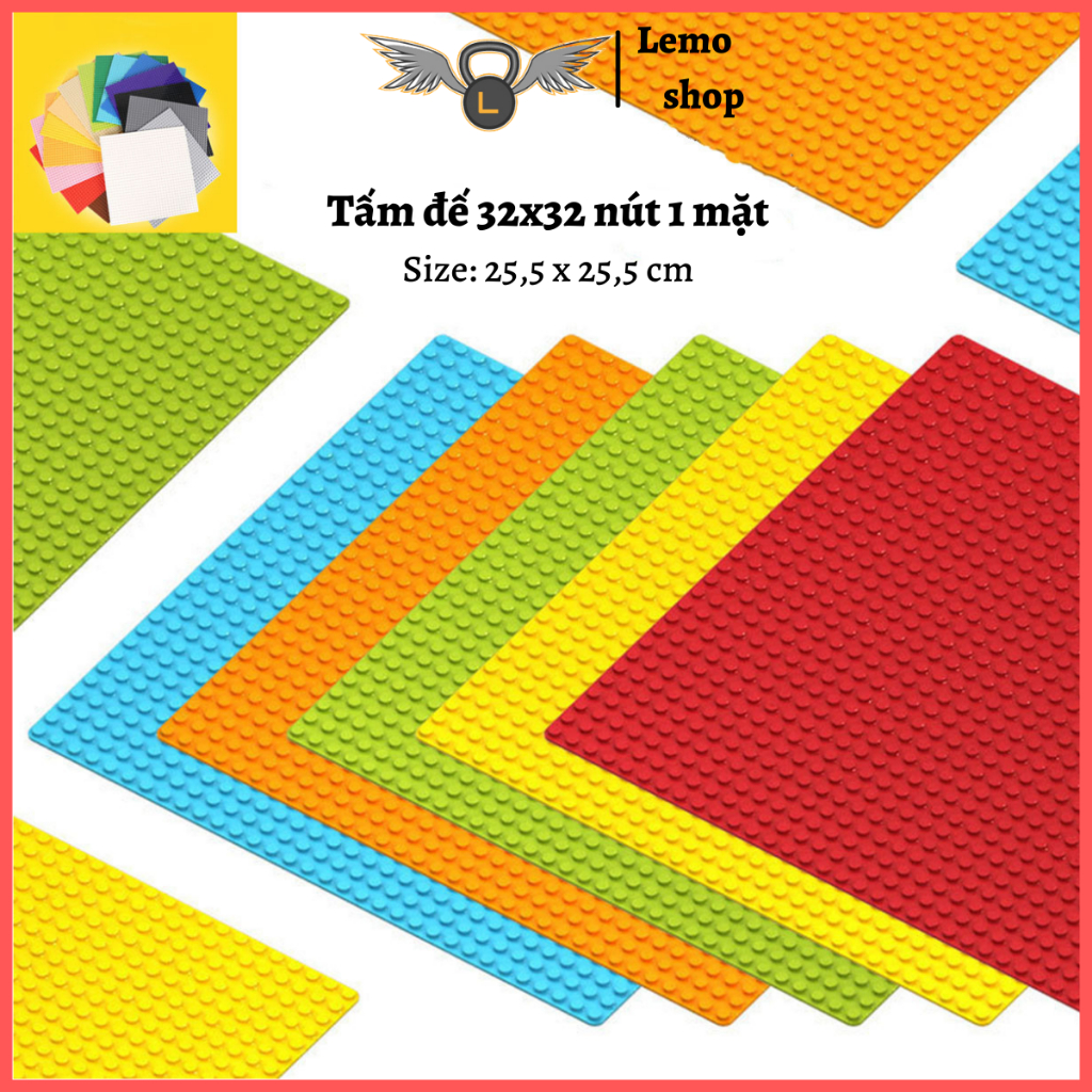 Tấm đế nền để gắn có kích thước 32x32 nút mỗi chiều tương đương 25.5x25.5cm , tấm base đồ chơi lắp ráp cho bé an toàn