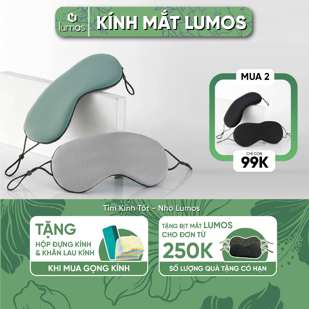 Bịt mắt ngủ, mặt nạ che mắt ngủ LUMOS hai mặt nóng lạnh chất vải mềm mịn có quai đeo điều chỉnh thông minh EM01