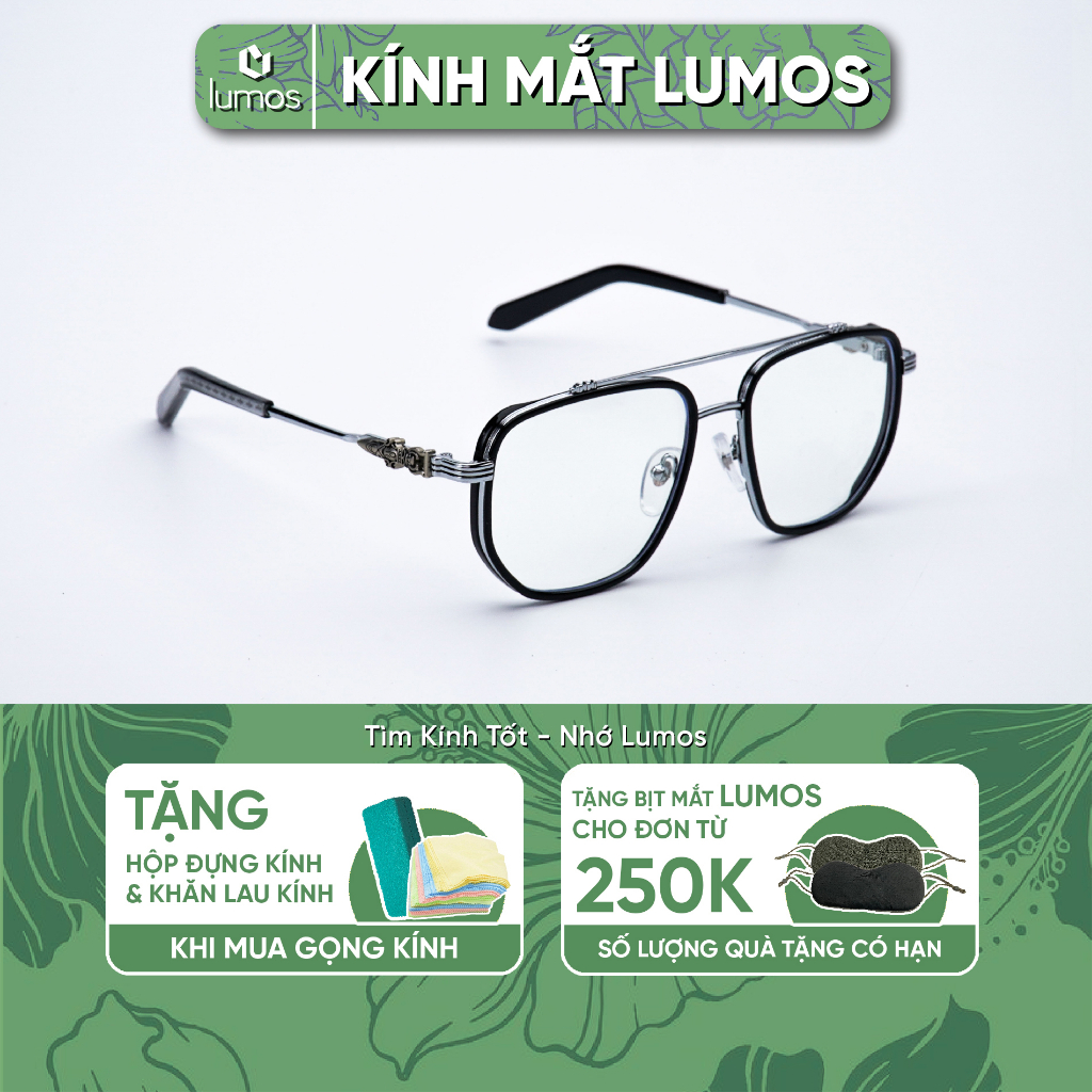 Gọng kính nam nữ Chrome Hearts dáng vuông to kim loại đẹp cao cấp màu sắc thời trang Lumos M2236