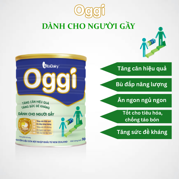 [TẶNG HỘP KHẨU TRANG KJ MASK 50c] Sữa bột OGGI 900g cho người gầy tăng cân hiệu quả, ăn ngon ngủ ngon - VitaDairy