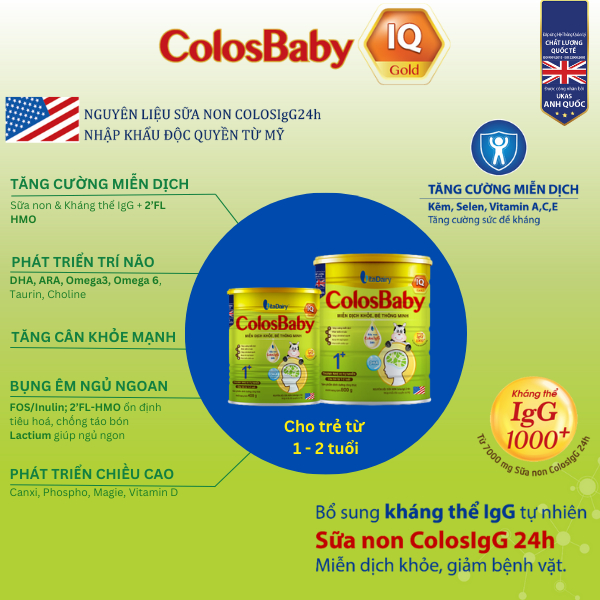Sữa bột Colosbaby IQ Gold 1+ 400g hỗ trợ phát triển trí não, tăng cường miễn dịch cho bé - VitaDairy