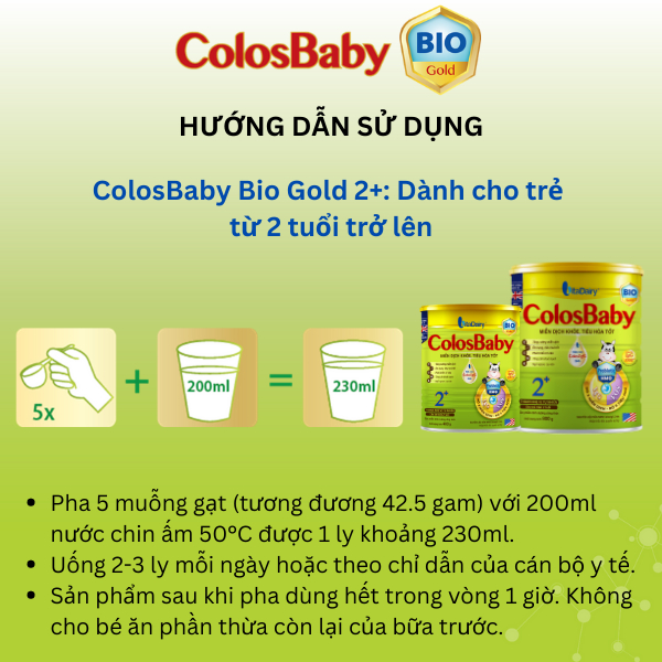 [25.10 MUA 2 TẶNG 1 GỐI CAO SU 3 IN 1] COLOSBABY BIO GOLD 2+ 800g hỗ trợ tiêu hóa tốt, miễn dịch khỏe - VitaDairy