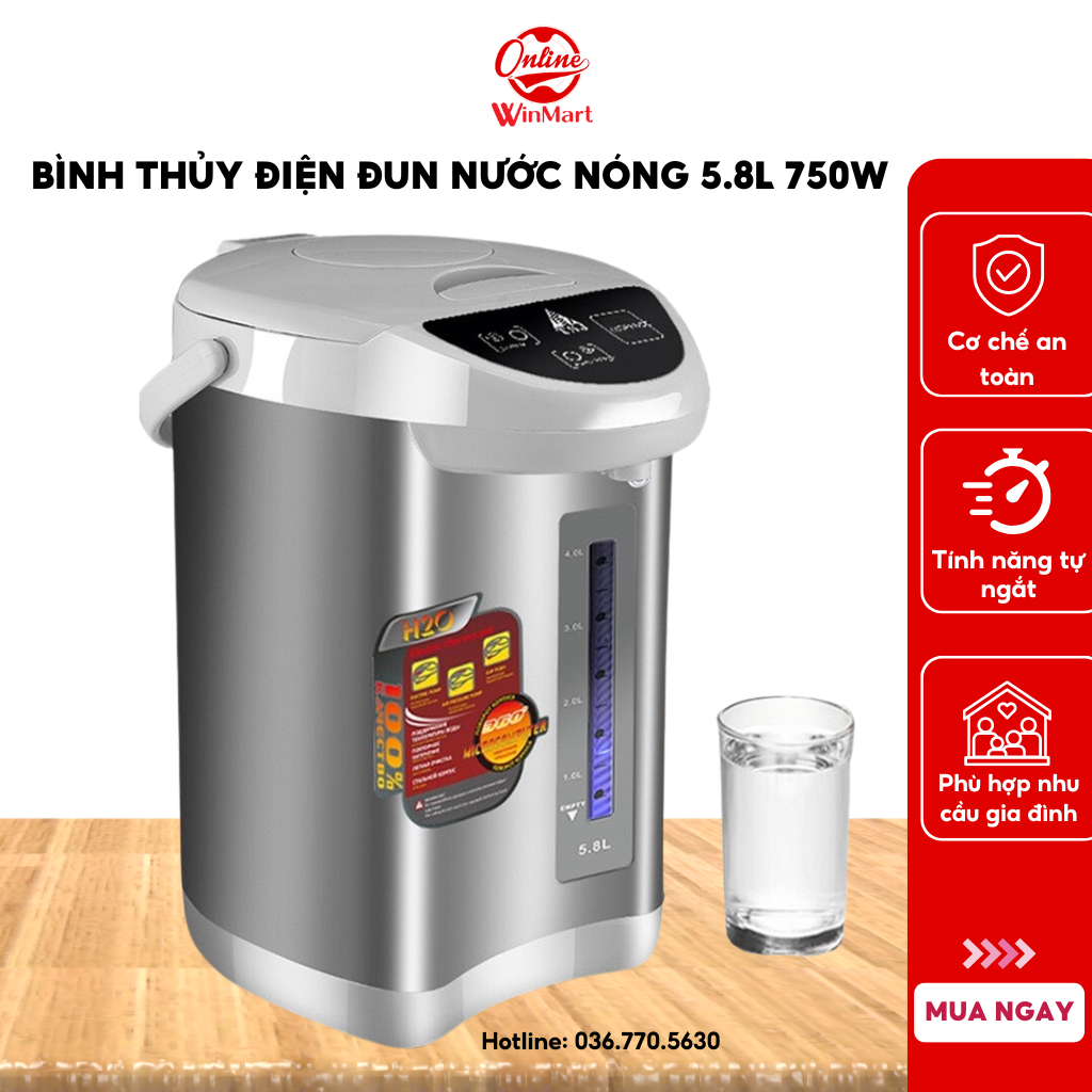 Bình Thủy Điện Đun Nước Nóng 5.8L BOSINGWA công suất 750W - Bảo hành 12 tháng
