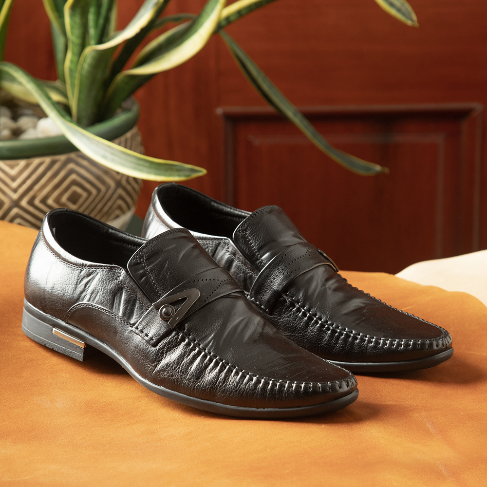 Giày tây nam MULGATI Plain da nhăn đai ngang đính khuy - YD136-V900