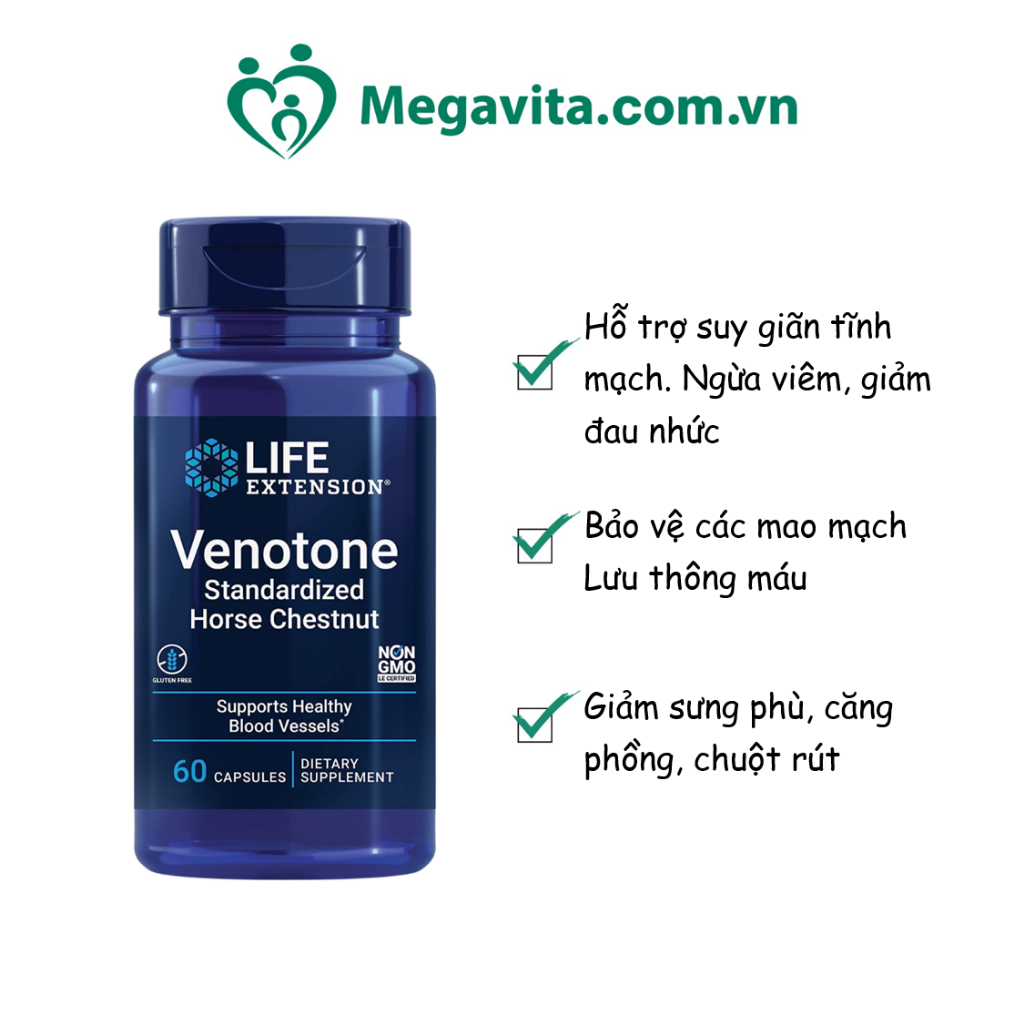 Viên Uống Hỗ Trợ Suy Giãn Tĩnh Mạch Life Extension Venotone Standardized Horse Chestnut 60 viên