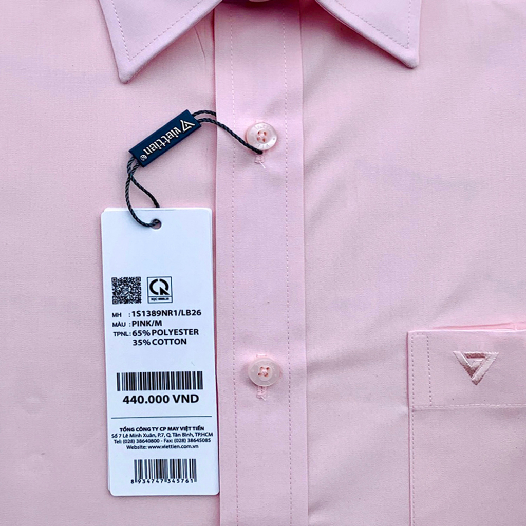 Viettien - Áo sơ mi nam dài tay vạt bầu màu hồng lạt dáng regular rộng - Áo sơ mi công sở nam Việt Tiến