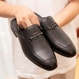 Giày sục nam da bò nappa cao cấp mặt đai kim loại chữ B không gỉ - Bảo hành 12 tháng S017