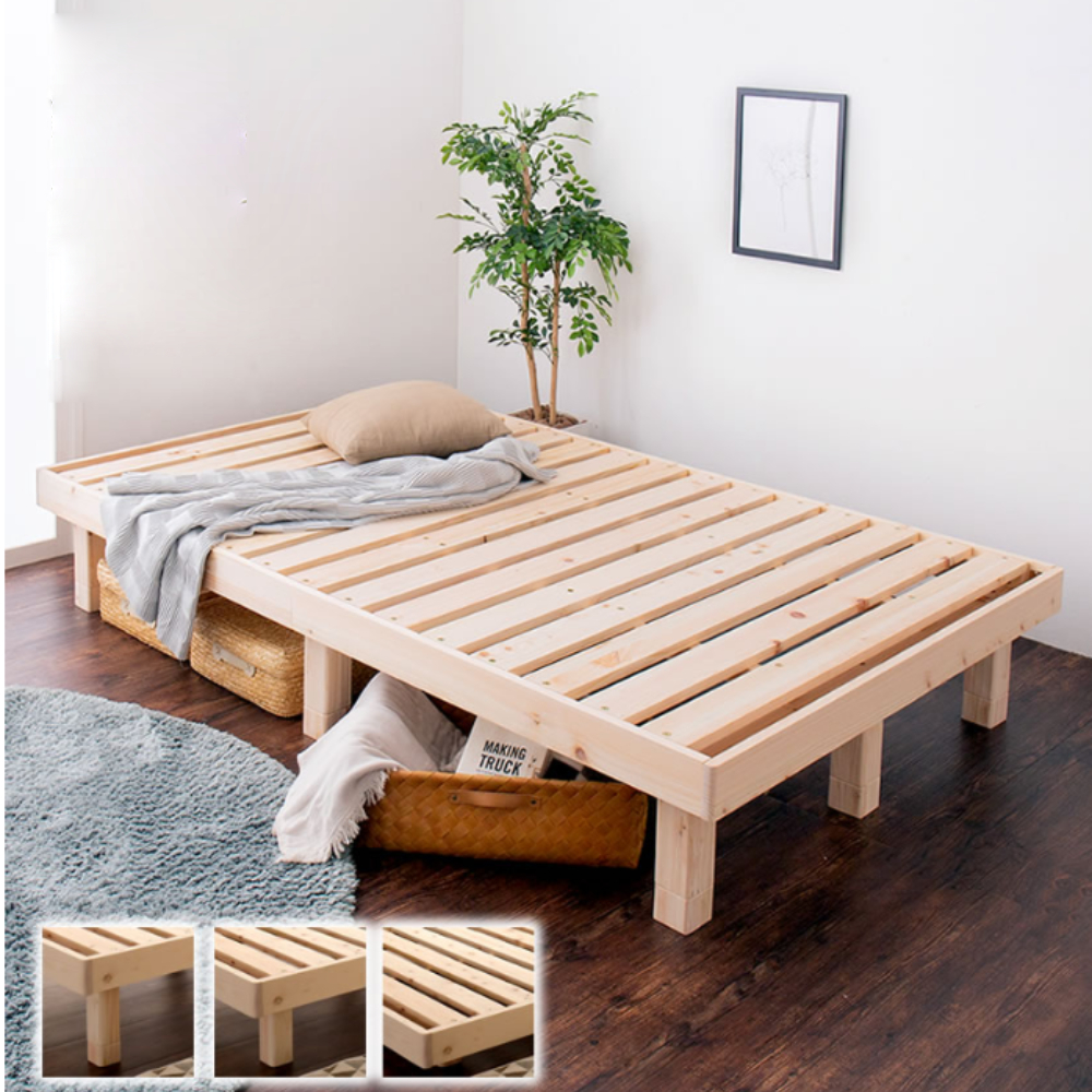 Giường ngủ pallet gỗ thông chân cao gấp gọn thông minh