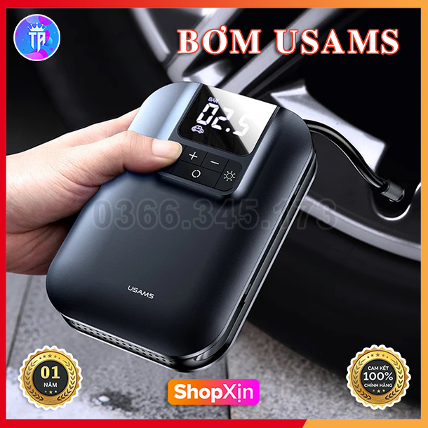 Bơm Lốp Ô Tô USAMS Không Dây Tự Ngắt 02 Xi Lanh - Pin Siêu Trâu 6000mAh - Bơm Nhanh & Siêu Bên - Thiết Kế Hiện Đại