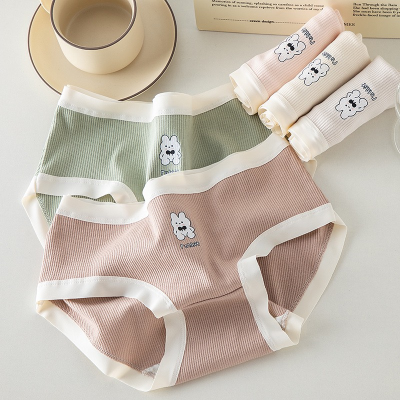 Quần Nữ Cotton Gân Tăm Viền Su Phối Hình Thỏ Siêu Cute 0119