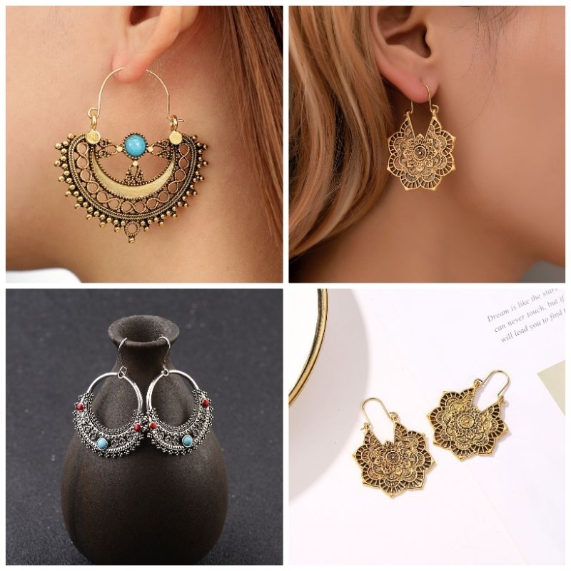 Bông tai phong cách boho họa tiết thổ cẩm