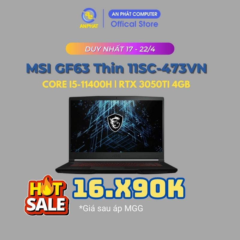 Laptop MSI GF63 Thin 11UD-473VN i5-11400H | 8GB/512GB | RTX3050 Ti Max-Q 4GB | 15.6" Full HD WIN 11 Chính Hãng